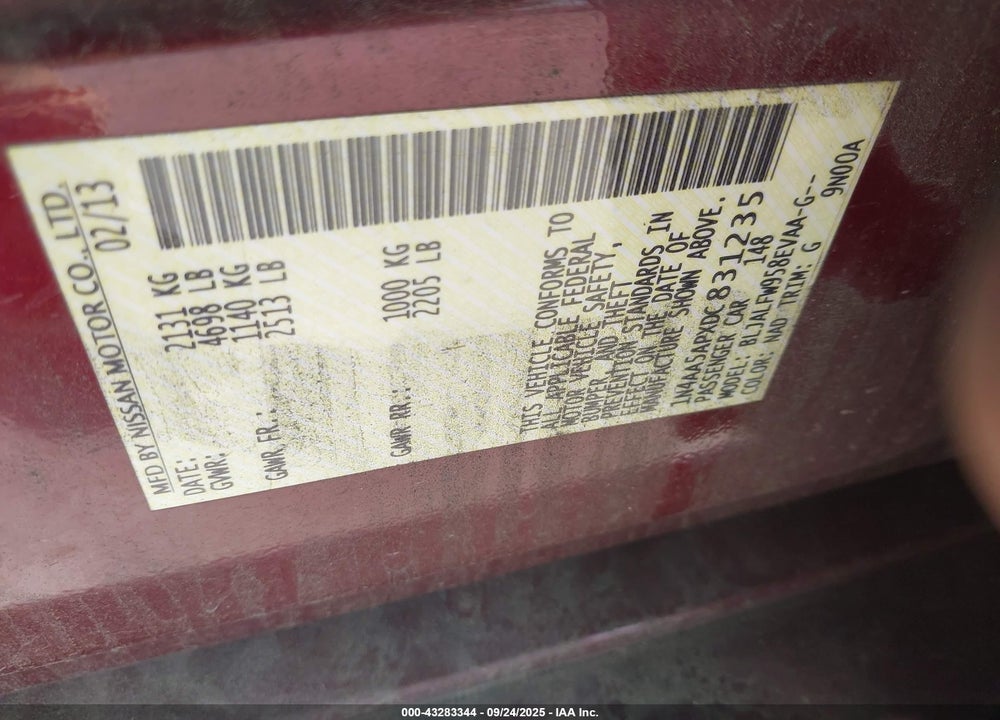 2013 NISSAN MAXIMA VIN: 1N4AA5APXDC831235
