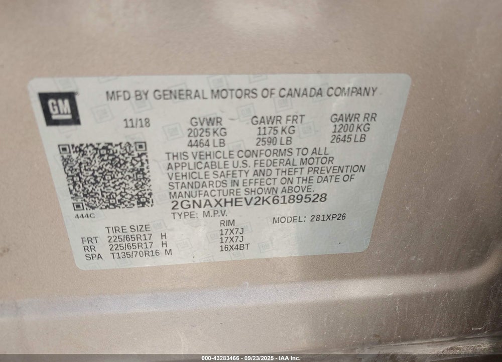 2019 CHEVROLET EQUINOX LS VIN: 2GNAXHEV2K6189528