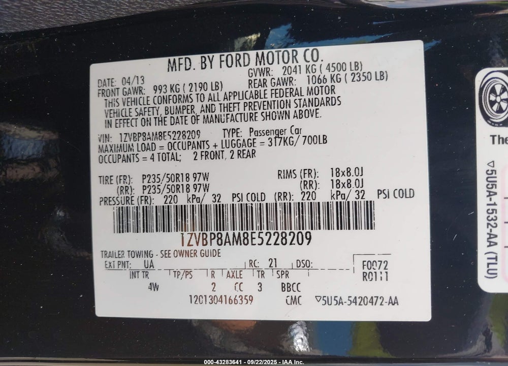 2014 FORD MUSTANG VIN: 1ZVBP8AM8E5228209