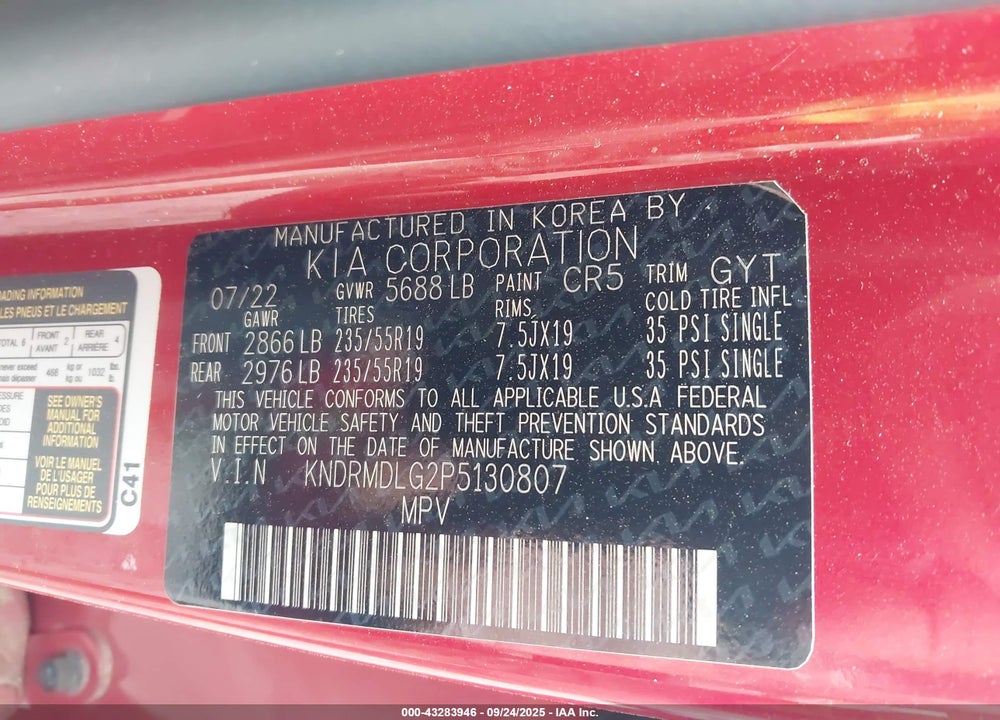2023 KIA SORENTO HYBRID VIN: KNDRMDLG2P5130807