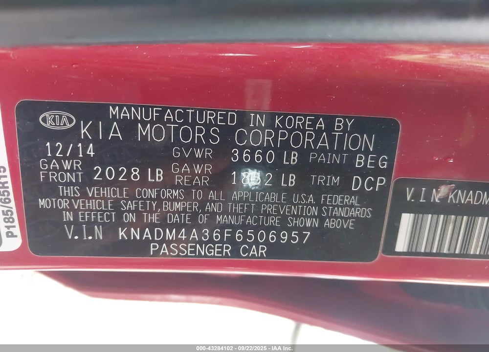 2015 KIA RIO LX VIN: KNADM4A36F6506957