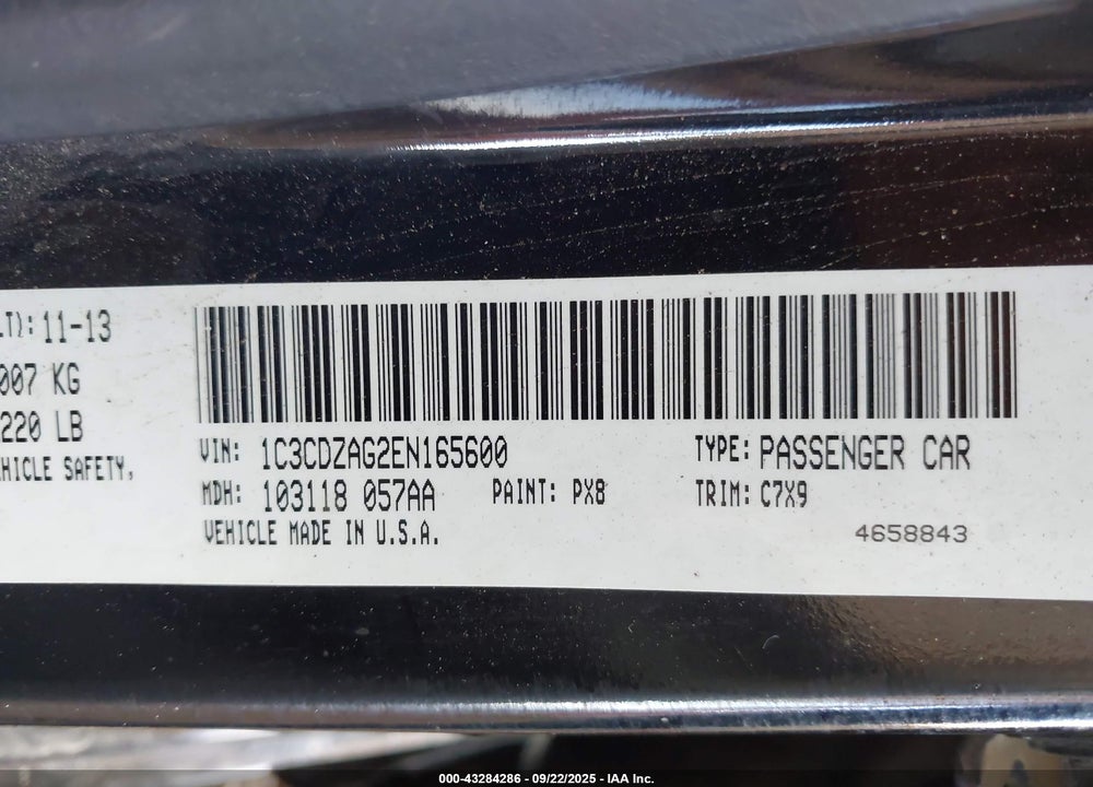 2014 DODGE AVENGER VIN: 1C3CDZAG2EN165600