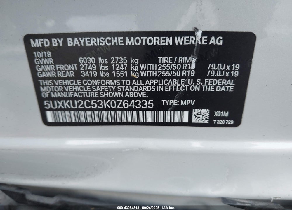 2019 BMW X6 VIN: 5UXKU2C53K0Z64335