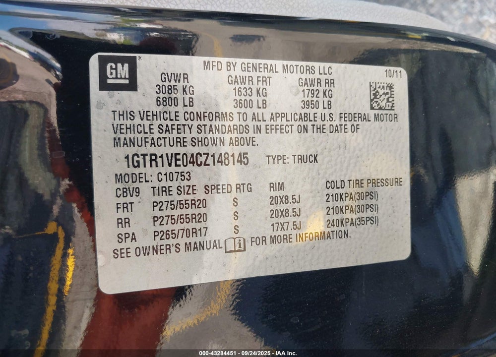 2012 GMC SIERRA VIN: 1GTR1VE04CZ148145