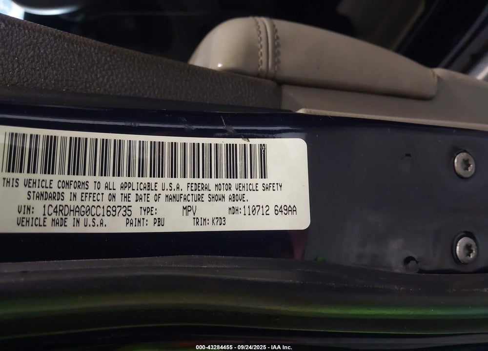 2012 DODGE DURANGO VIN: 1C4RDHAG0CC169735