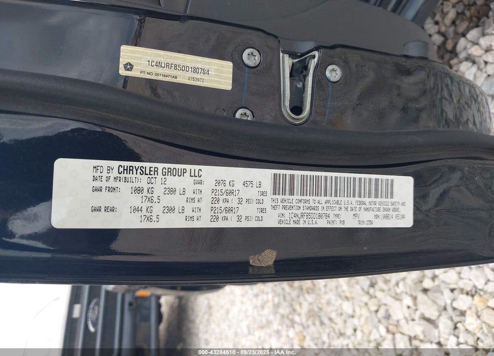 2013 JEEP PATRIOT VIN: 1C4NJRFB5DD180784