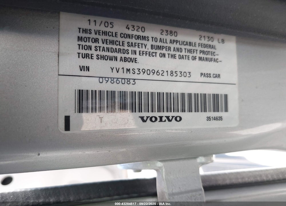 2006 VOLVO S40 VIN: YV1MS390962185303