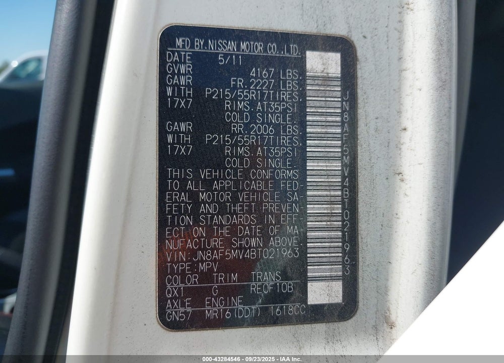 2011 NISSAN JUKE VIN: JN8AF5MV4BT021963