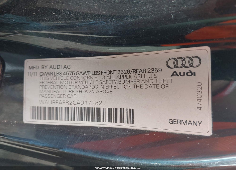 2012 AUDI A5 VIN: WAURFAFR2CA017282