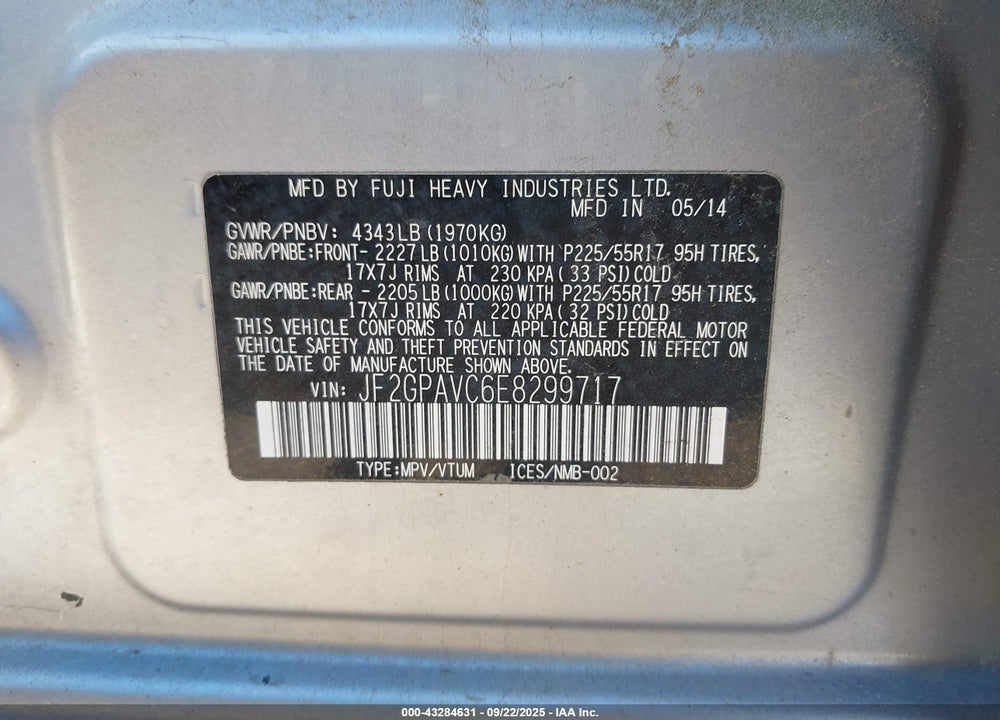 2014 SUBARU XV CROSSTREK 2.0I PREMIUM VIN: JF2GPAVC6E8299717