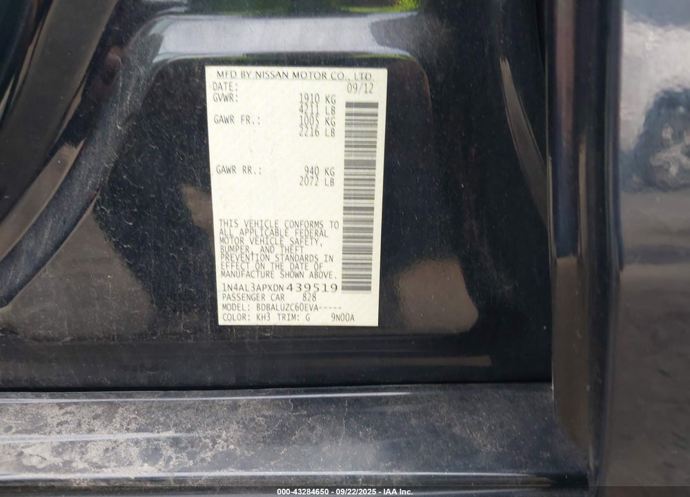 2013 NISSAN ALTIMA VIN: 1N4AL3APXDN439519