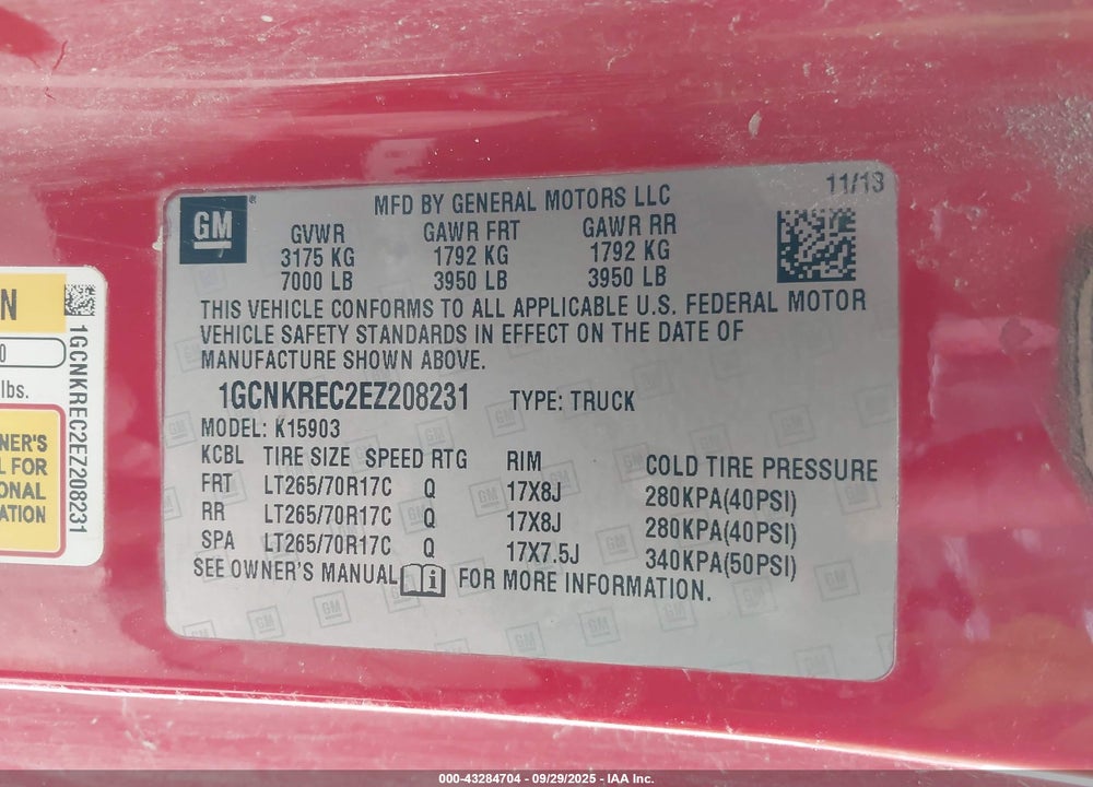 2014 CHEVROLET SILVERADO 1500 VIN: 1GCNKREC2EZ208231