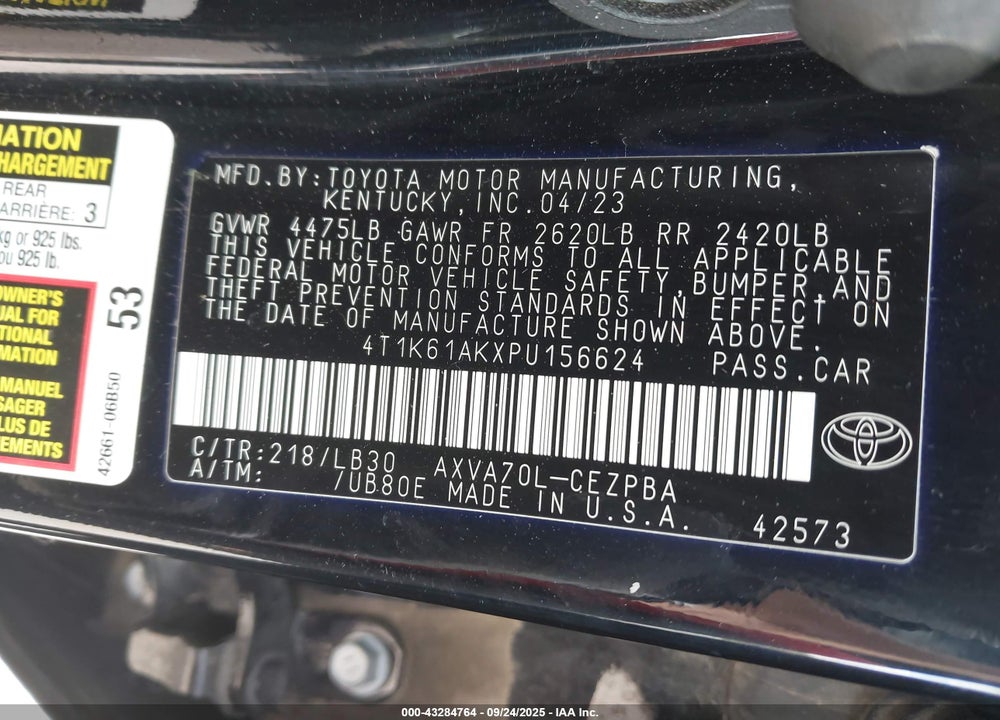 2023 TOYOTA CAMRY XSE VIN: 4T1K61AKXPU156624