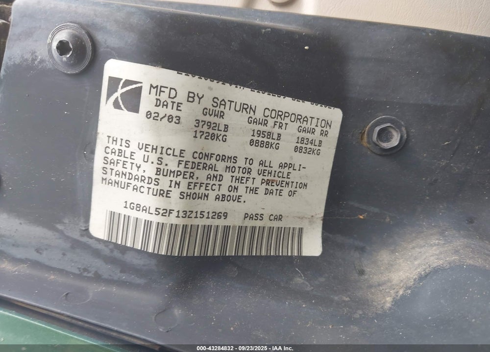 2003 SATURN ION ION 3 VIN: 1G8AL52F13Z151269