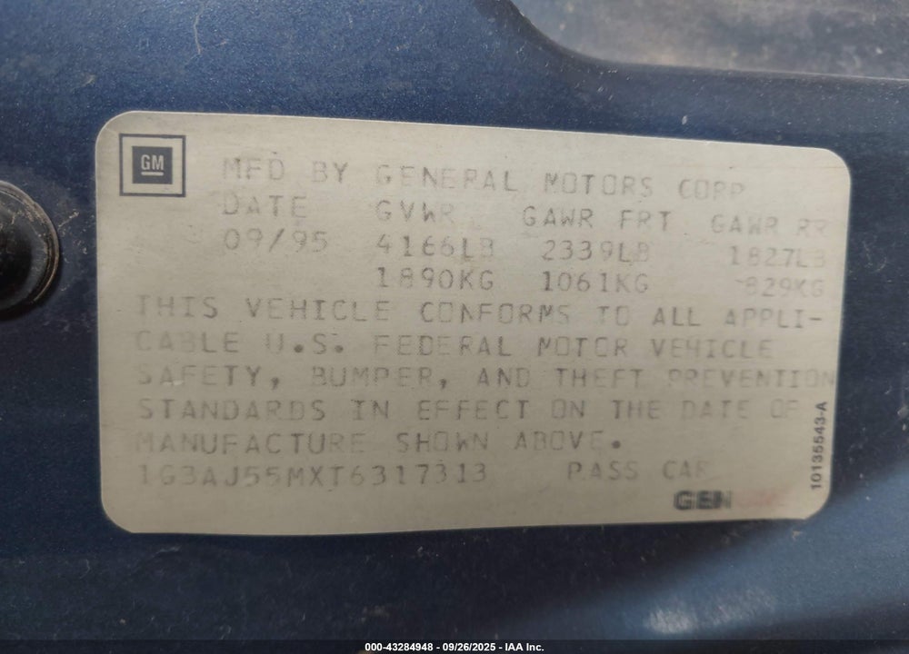 1996 OLDSMOBILE CIERA SL VIN: 1G3AJ55MXT6317313