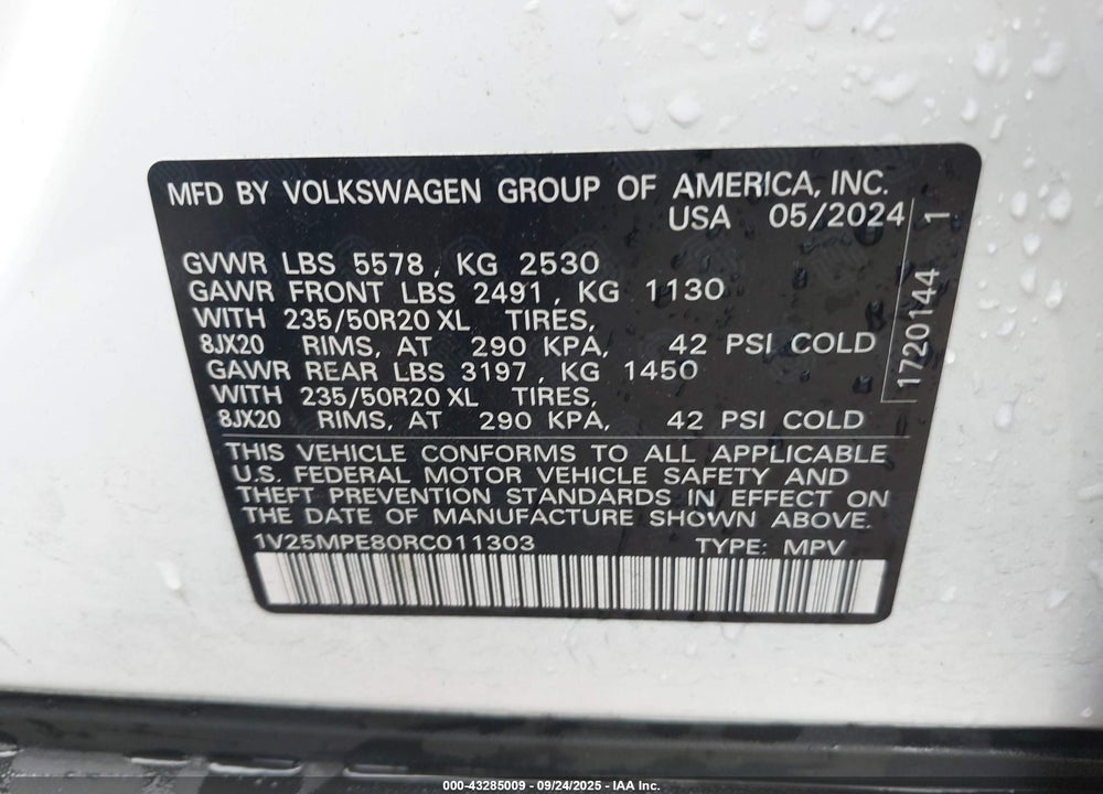 2024 VOLKSWAGEN ID.4 S VIN: 1V25MPE80RC011303