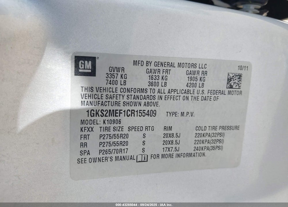 2012 GMC YUKON XL VIN: 1GKS2MEF1CR155409