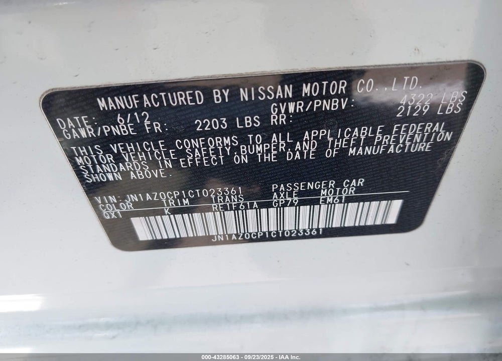 2012 NISSAN LEAF VIN: JN1AZ0CP1CT023361