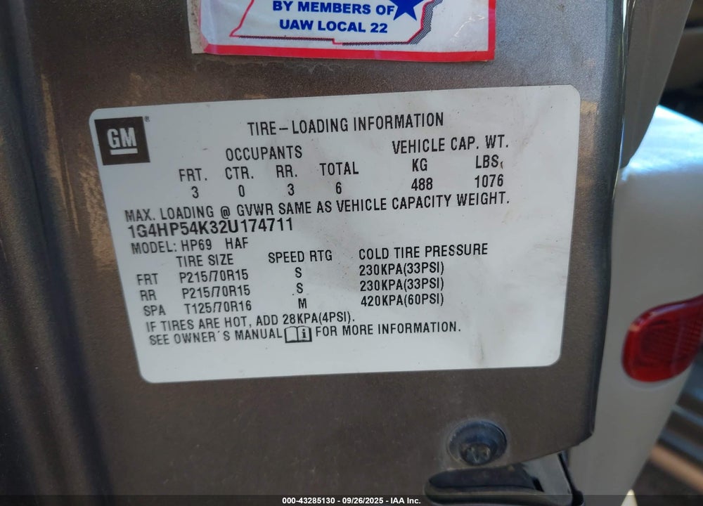 2002 BUICK LESABRE CUSTOM VIN: 1G4HP54K32U174711