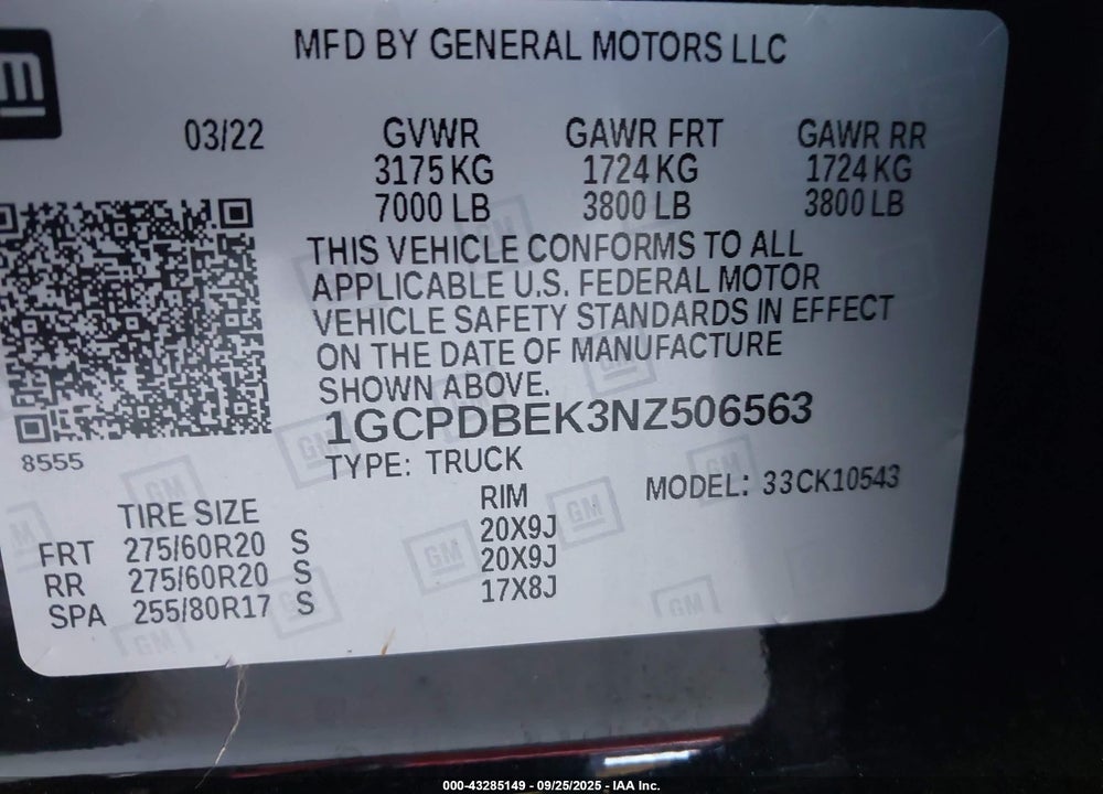 2022 CHEVROLET SILVERADO 1500 4WD SHORT BED CUSTOM VIN: 1GCPDBEK3NZ506563