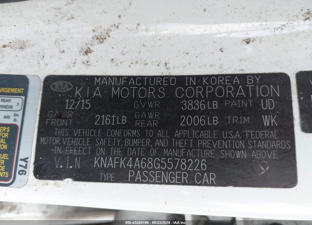 2016 KIA FORTE LX VIN: KNAFK4A68G5578226