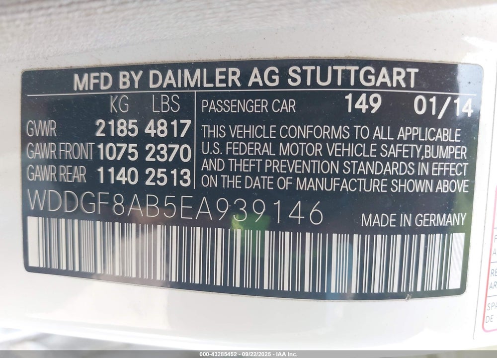2014 MERCEDES-BENZ C 300 LUXURY 4MATIC VIN: WDDGF8AB5EA939146
