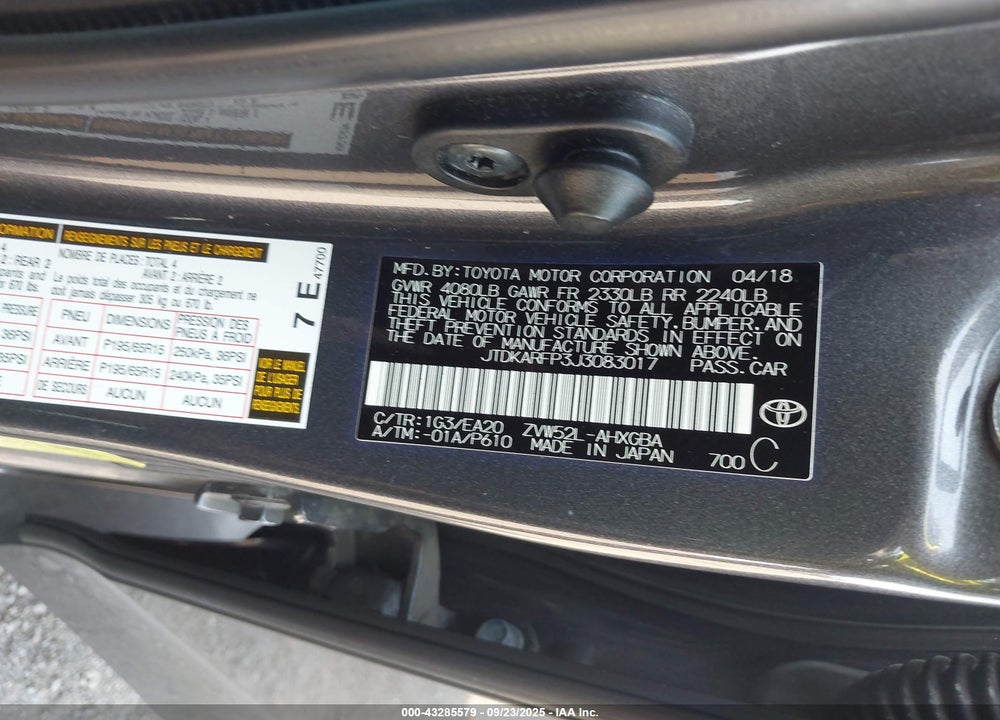 2018 TOYOTA PRIUS PRIME PREMIUM VIN: JTDKARFP3J3083017