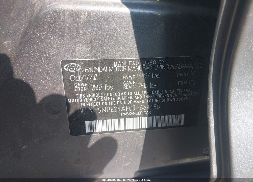 2018 HYUNDAI SONATA VIN: 5NPE24AF0JH664488