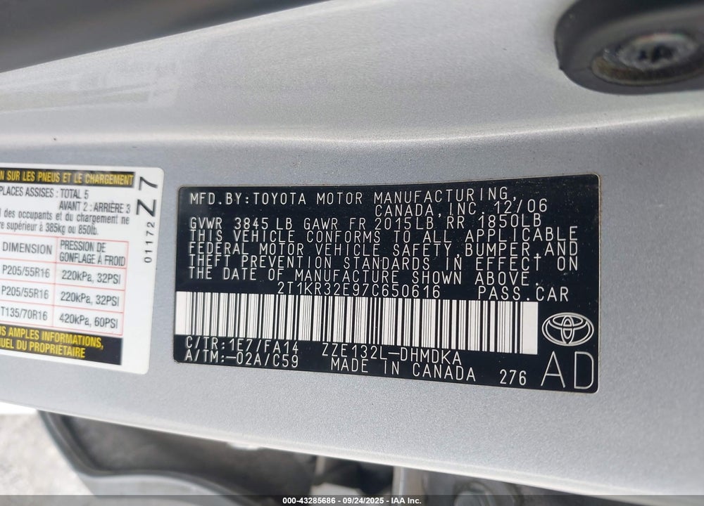 2007 TOYOTA MATRIX VIN: 2T1KR32E97C650616