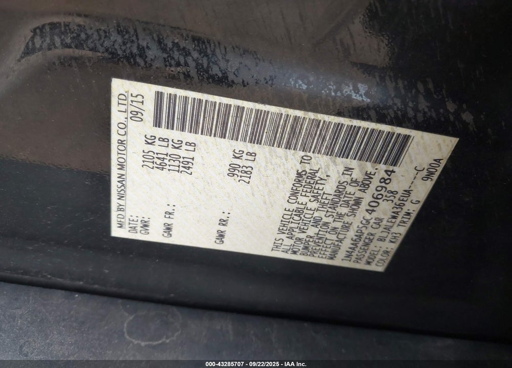 2016 NISSAN MAXIMA VIN: 1N4AA6AP5GC406984
