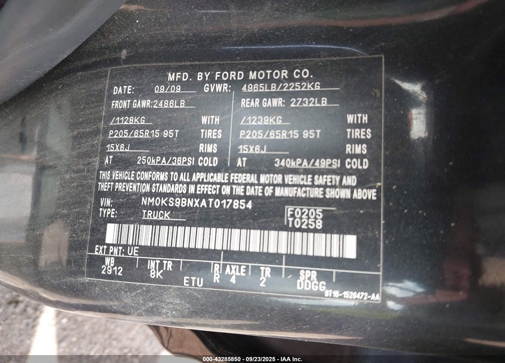 2010 FORD TRANSIT CONNECT VIN: NM0KS9BNXAT017854