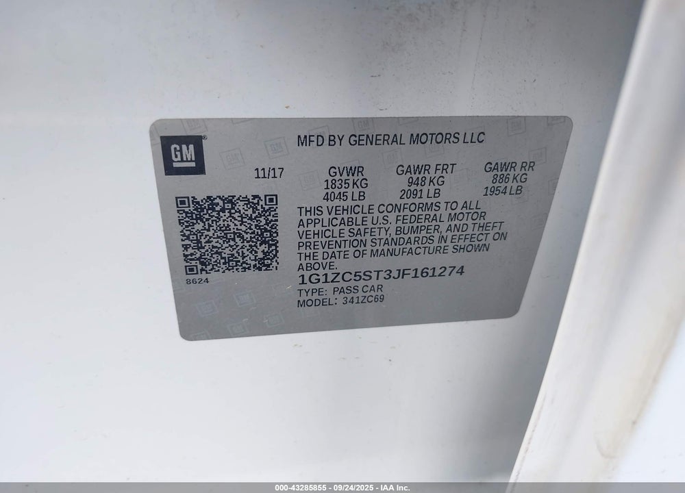 2018 CHEVROLET MALIBU VIN: 1G1ZC5ST3JF161274