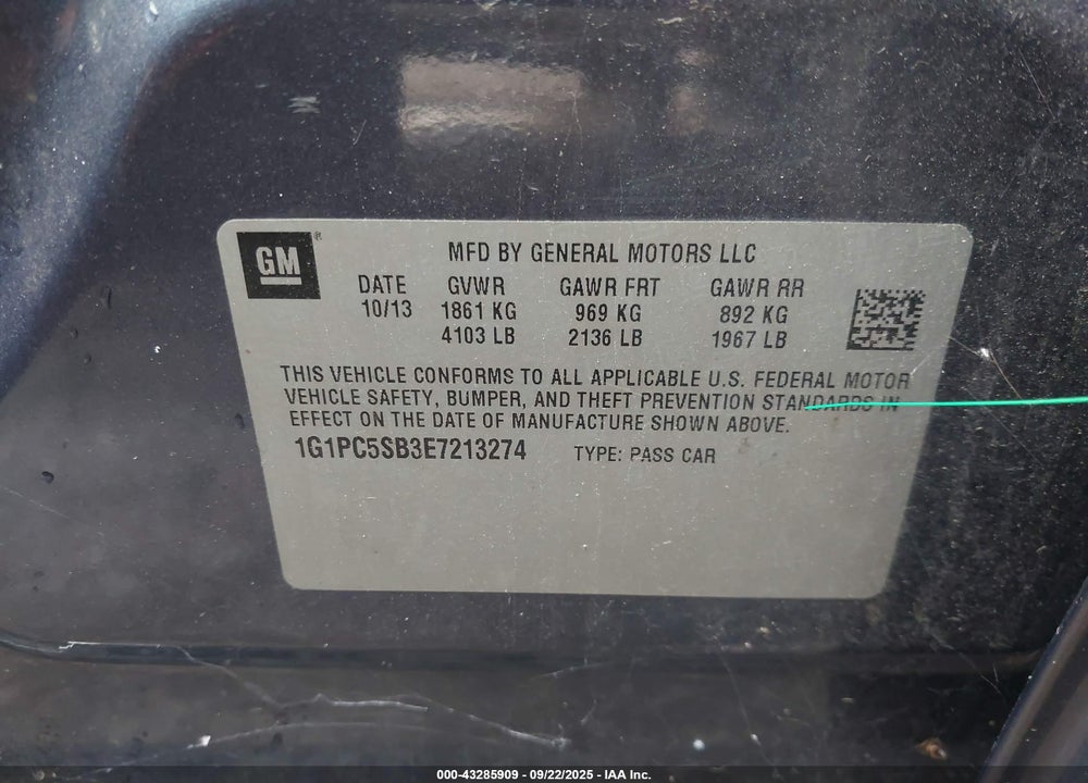2014 CHEVROLET CRUZE VIN: 1G1PC5SB3E7213274