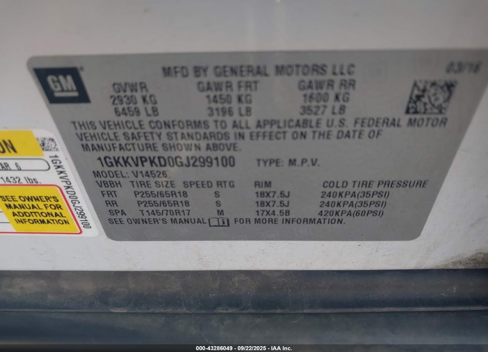 2016 GMC ACADIA VIN: 1GKKVPKD0GJ299100