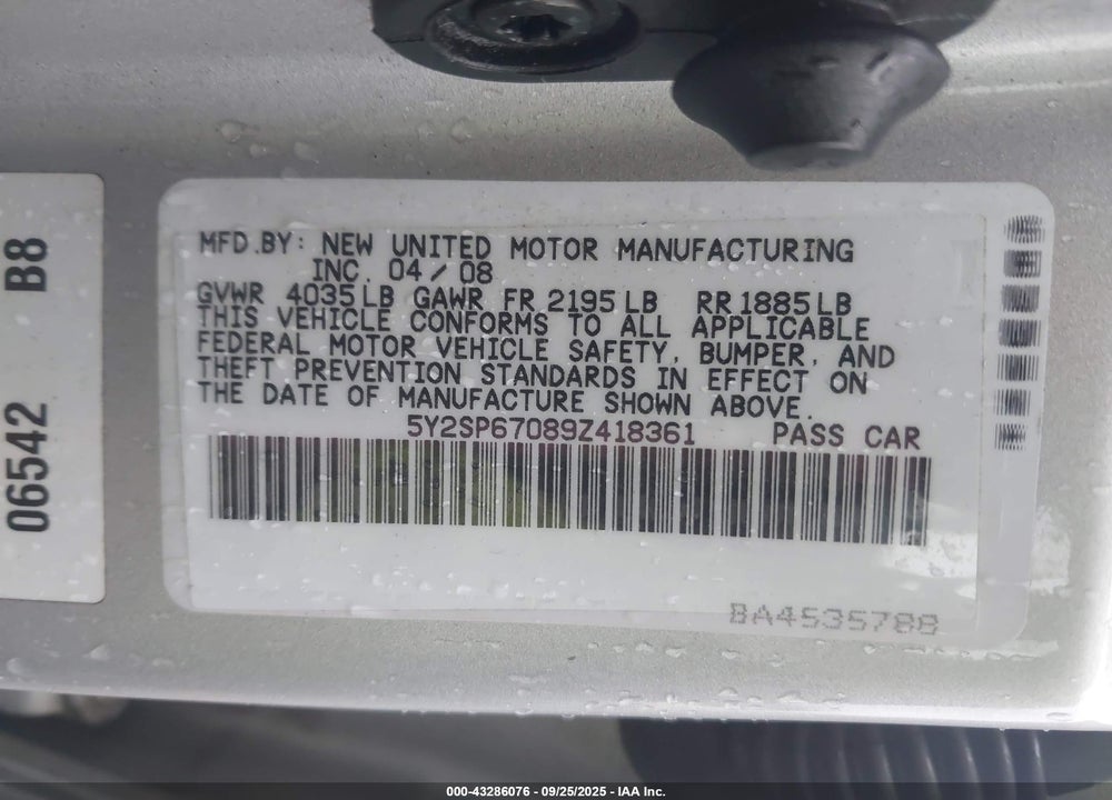 2009 PONTIAC VIBE VIN: 5Y2SP67089Z418361