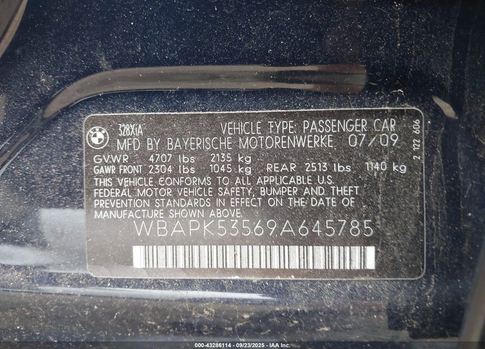2009 BMW 328I XDRIVE VIN: WBAPK53569A645785