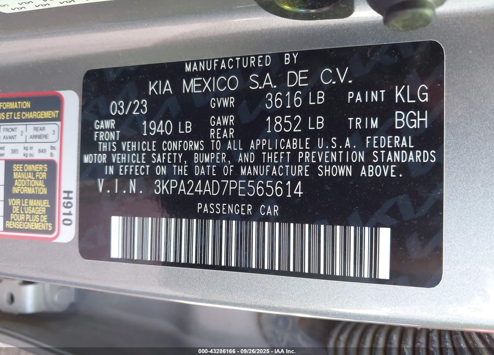 2023 KIA RIO S VIN: 3KPA24AD7PE565614