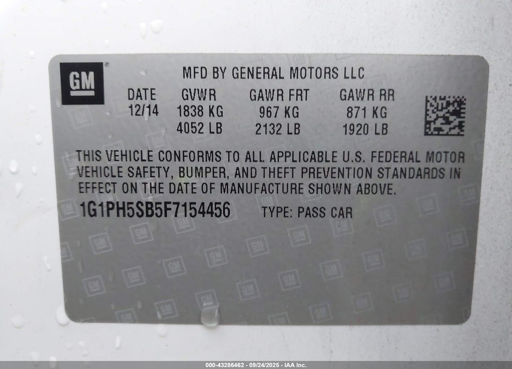 2015 CHEVROLET CRUZE ECO AUTO VIN: 1G1PH5SB5F7154456