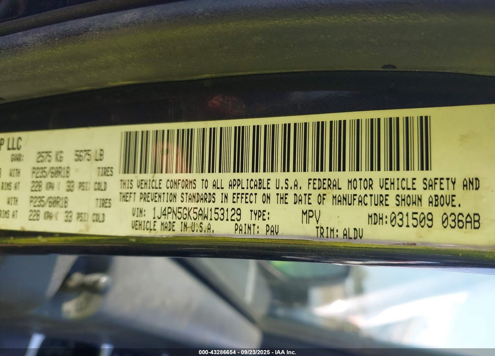 2010 JEEP LIBERTY VIN: 1J4PN5GK5AW153129