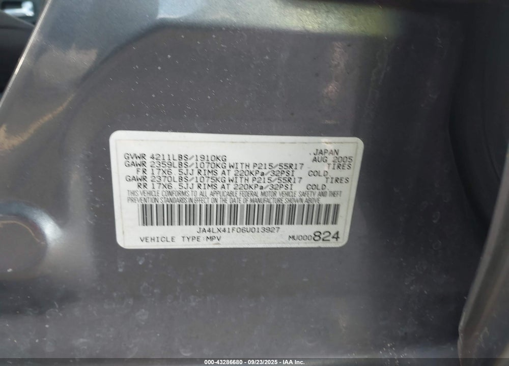 2006 MITSUBISHI OUTLANDER SE VIN: JA4LX41F06U013927