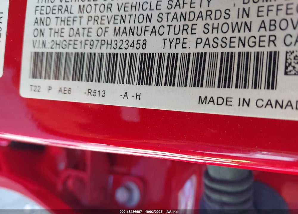2023 HONDA CIVIC TOURING VIN: 2HGFE1F97PH323458