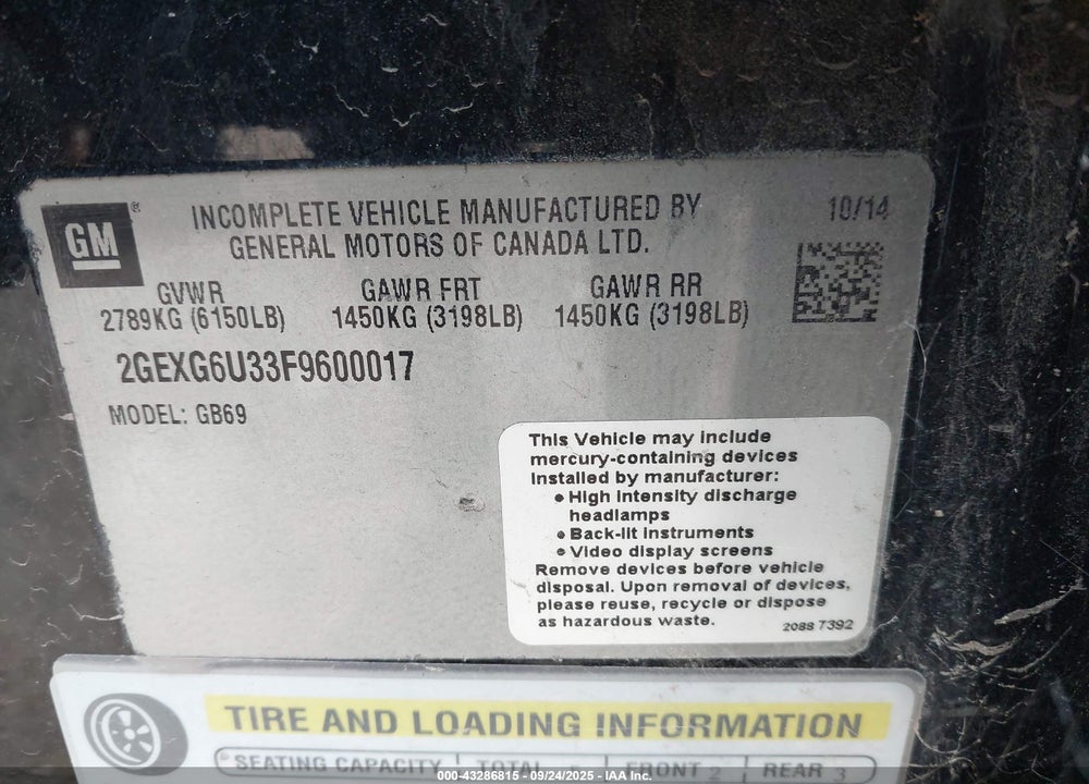 2015 CADILLAC XTS W30 COACHBUILDER STRETCH LIVERY VIN: 2GEXG6U33F9600017