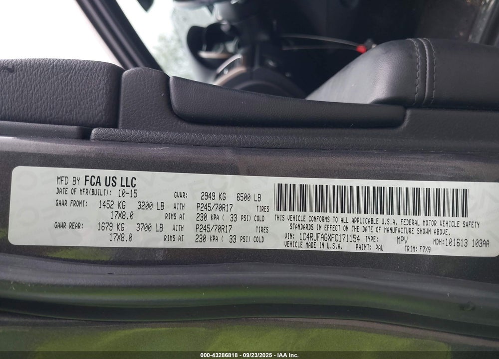 2015 JEEP GRAND CHEROKEE VIN: 1C4RJFAGXFC171154