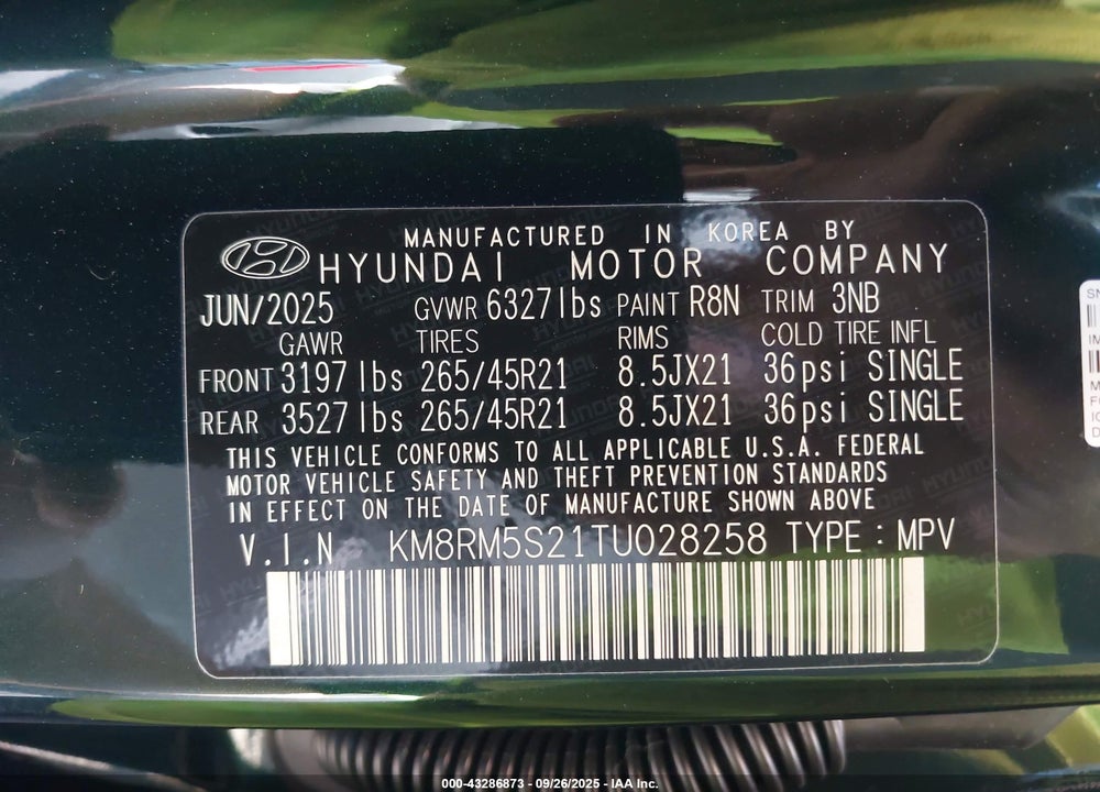 2026 HYUNDAI PALISADE CALLIGRAPHY VIN: KM8RM5S21TU028258