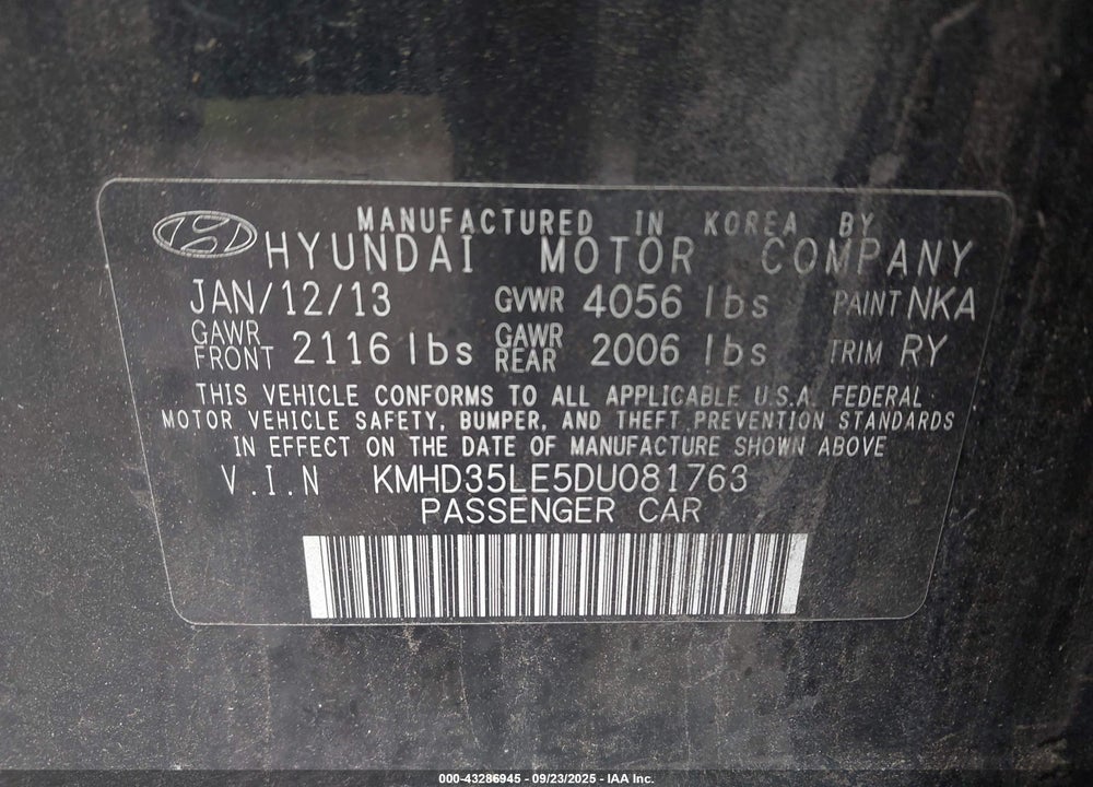 2013 HYUNDAI ELANTRA VIN: KMHD35LE5DU081763