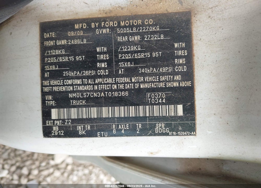 2010 FORD TRANSIT CONNECT XL VIN: NM0LS7CN3AT018366