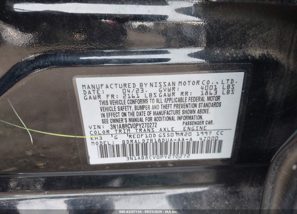 2023 NISSAN SENTRA VIN: 3N1AB8CV0PY270272