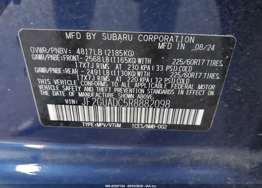 2024 SUBARU CROSSTREK PREMIUM VIN: JF2GUADC5R8882098