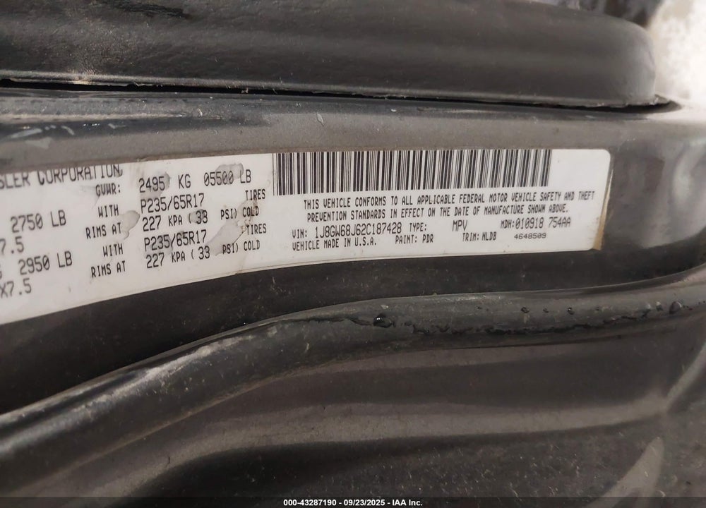 2002 JEEP GRAND CHEROKEE OVERLAND VIN: 1J8GW68J62C187428