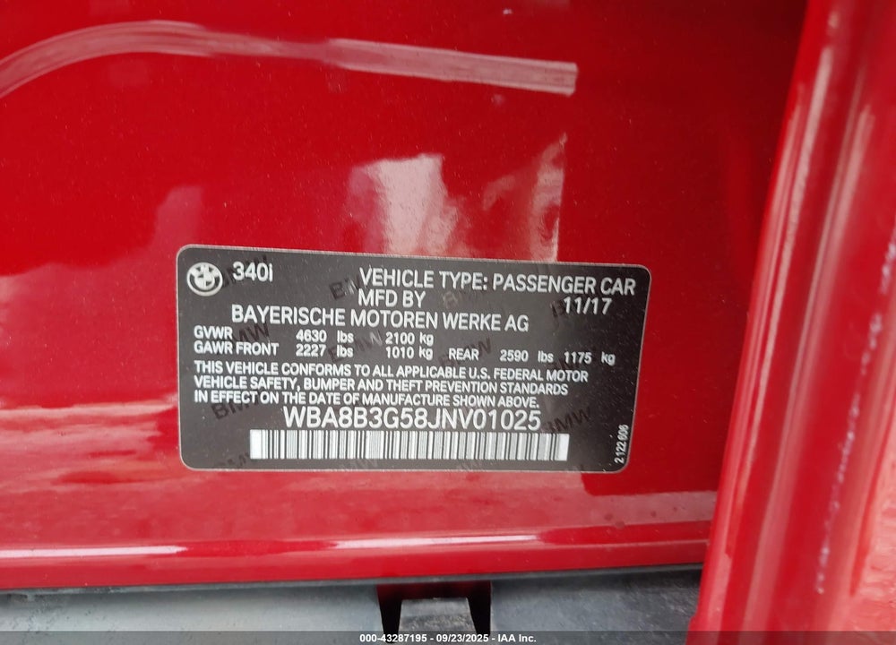 2018 BMW 340I VIN: WBA8B3G58JNV01025